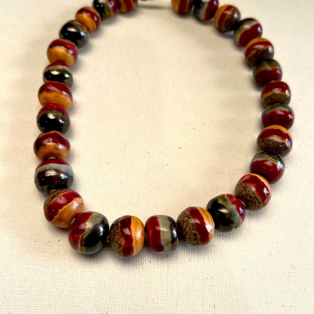 Vintage necklace with pottery glazed beads.